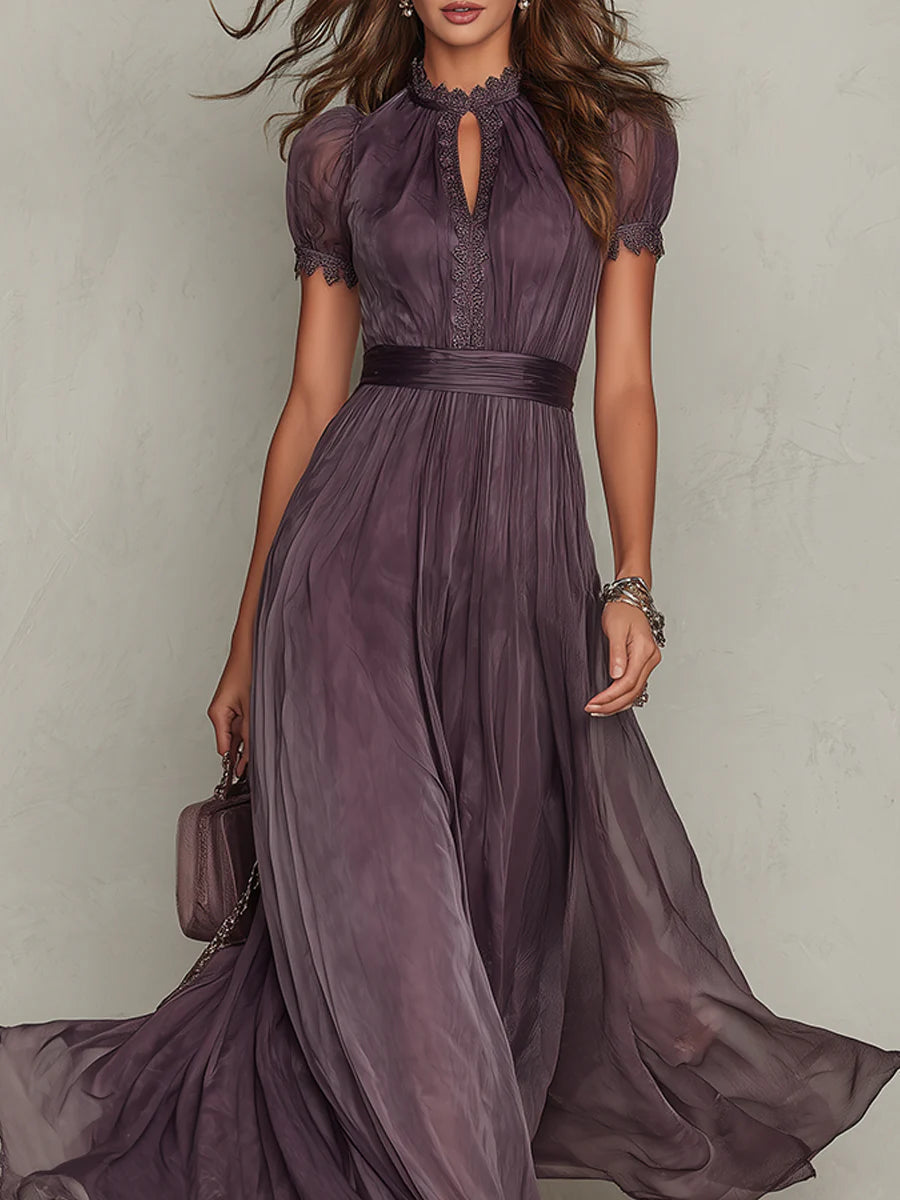 ELVENA™ | Pleated Puff-Sleeve Midi Dress