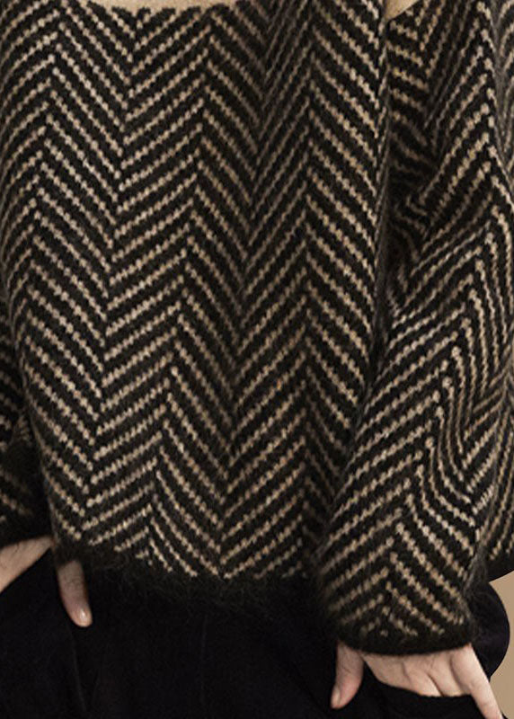 Sloane | Khaki Turtleneck Patchwork Knit Pullover