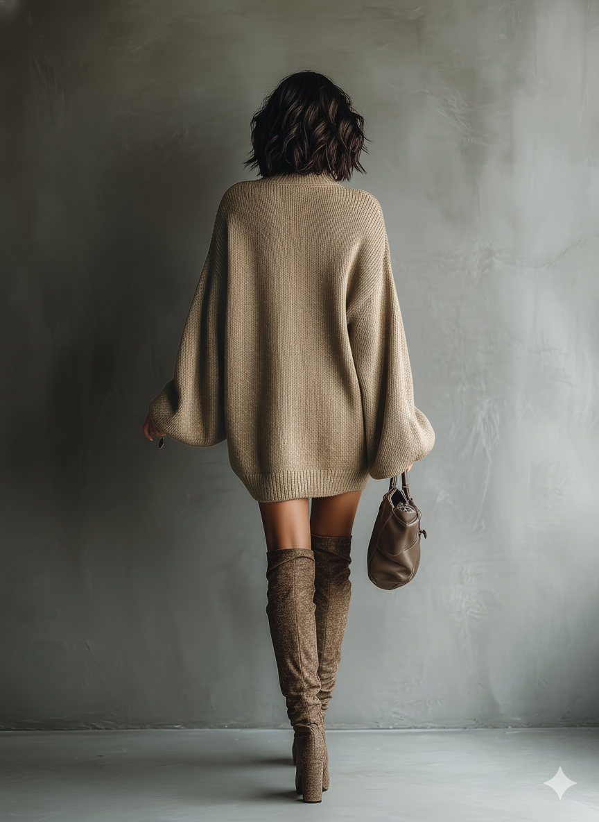 Women's Caramel Brown Vintage Style Knit Mini Dress