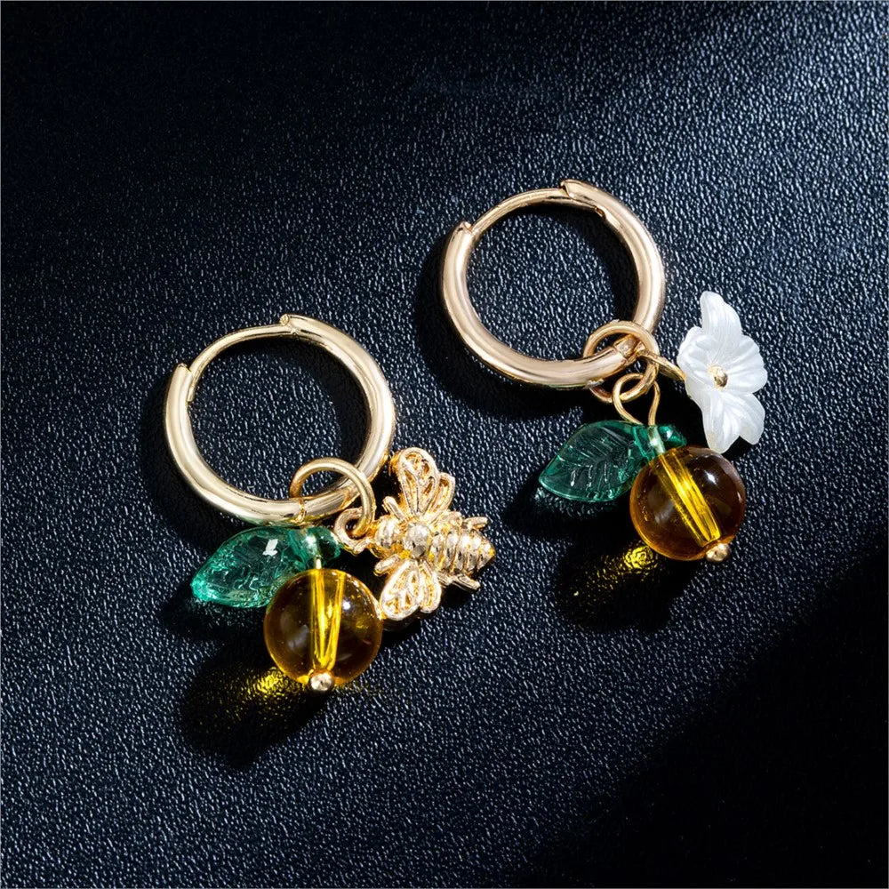 Orange Blossom Bee Hoop Earrings