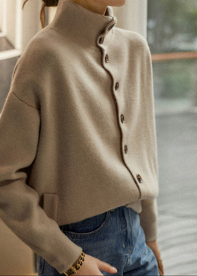 Camille | Camel Turtleneck Button Knit Sweater