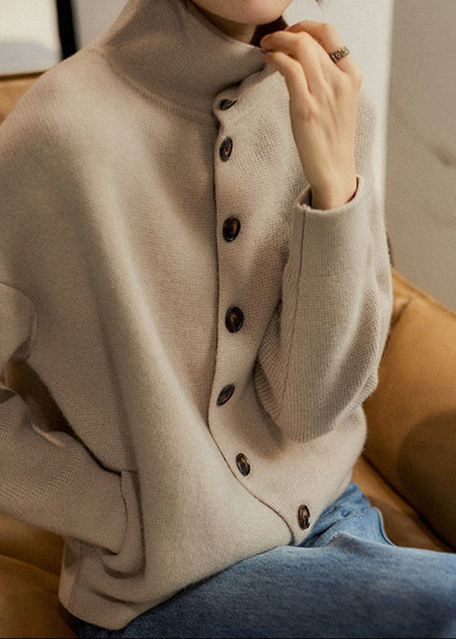 Camille | Camel Turtleneck Button Knit Sweater