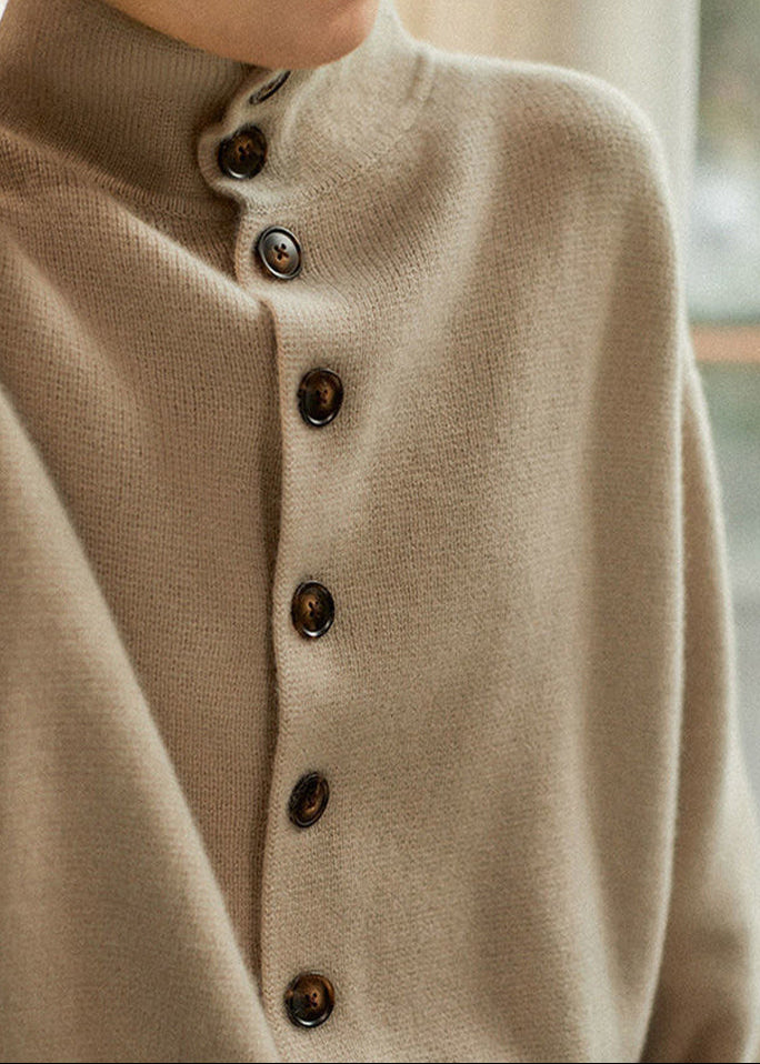 Camille | Camel Turtleneck Button Knit Sweater