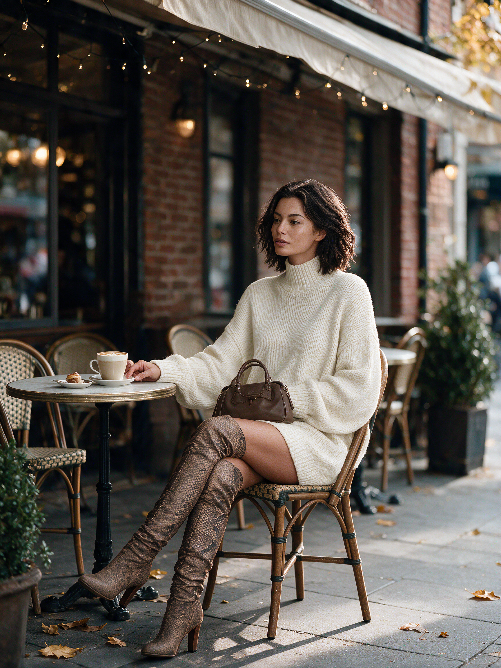 Women's Caramel Brown Vintage Style Knit Mini Dress