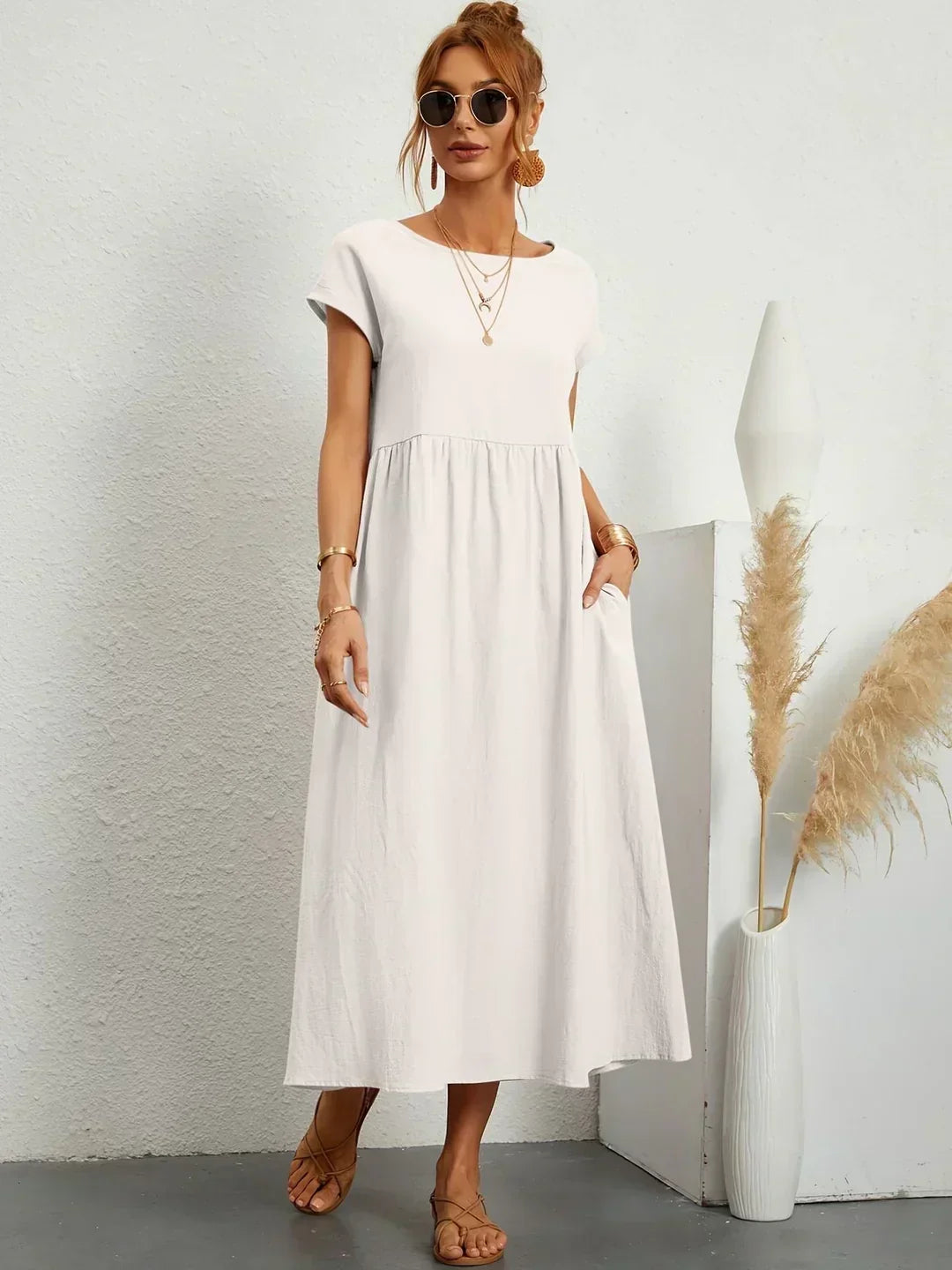ELVENA™ | Breathable White Midi Dress