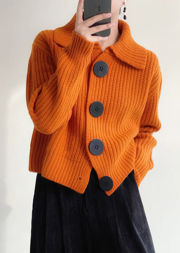 Blythe | Orange Peter Pan Collar Button-Down Cardigan