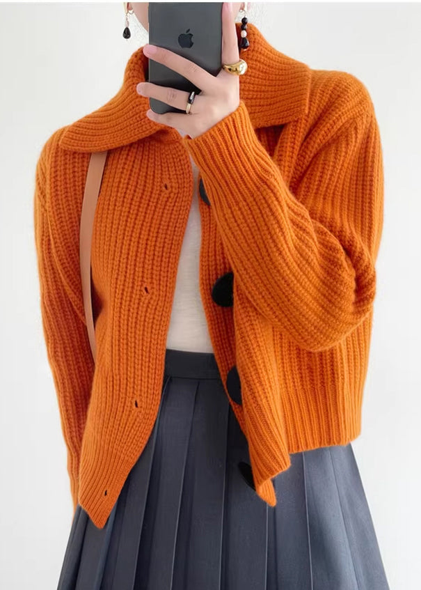 Blythe | Orange Peter Pan Collar Button-Down Cardigan