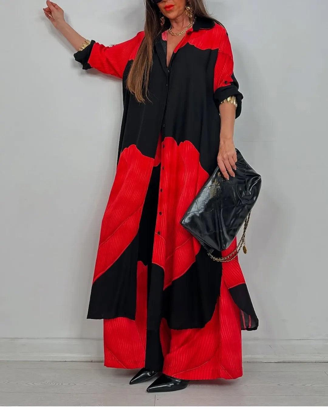 Nora | Color-Block Open-Front Duster & Wide-Leg Pants Set