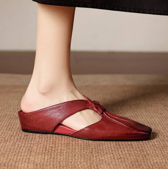 Olene Square-Toe Genuine Leather Mules