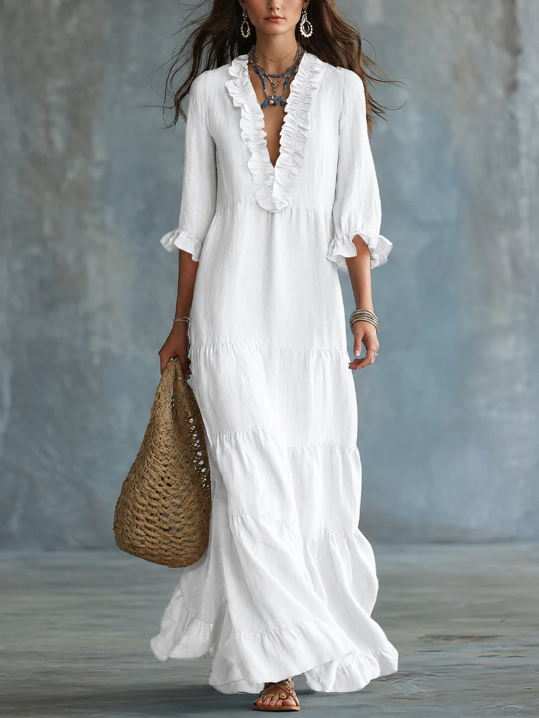 Luna | Bohemian V-Neck Layered Maxi Dress