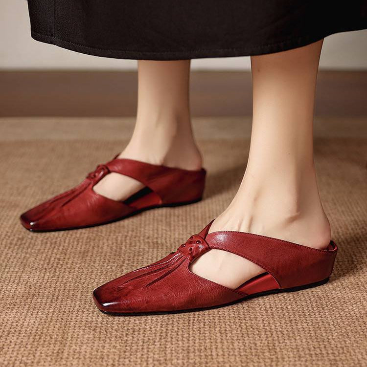 Olene Square-Toe Genuine Leather Mules