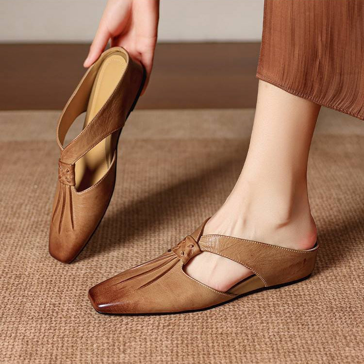 Olene Square-Toe Genuine Leather Mules