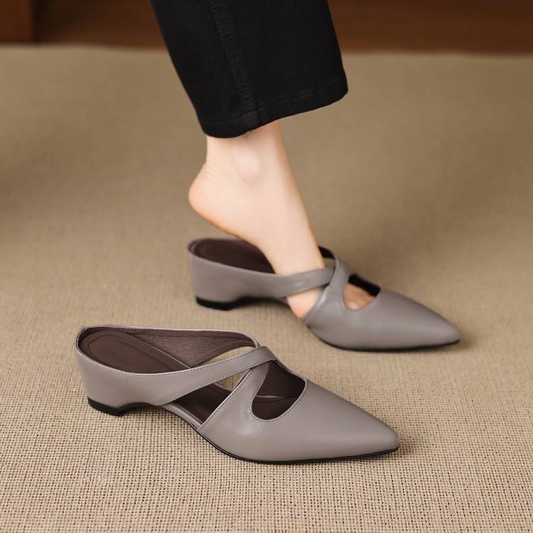 Selva Genuine Leather Cross-Strap Pointed Mules