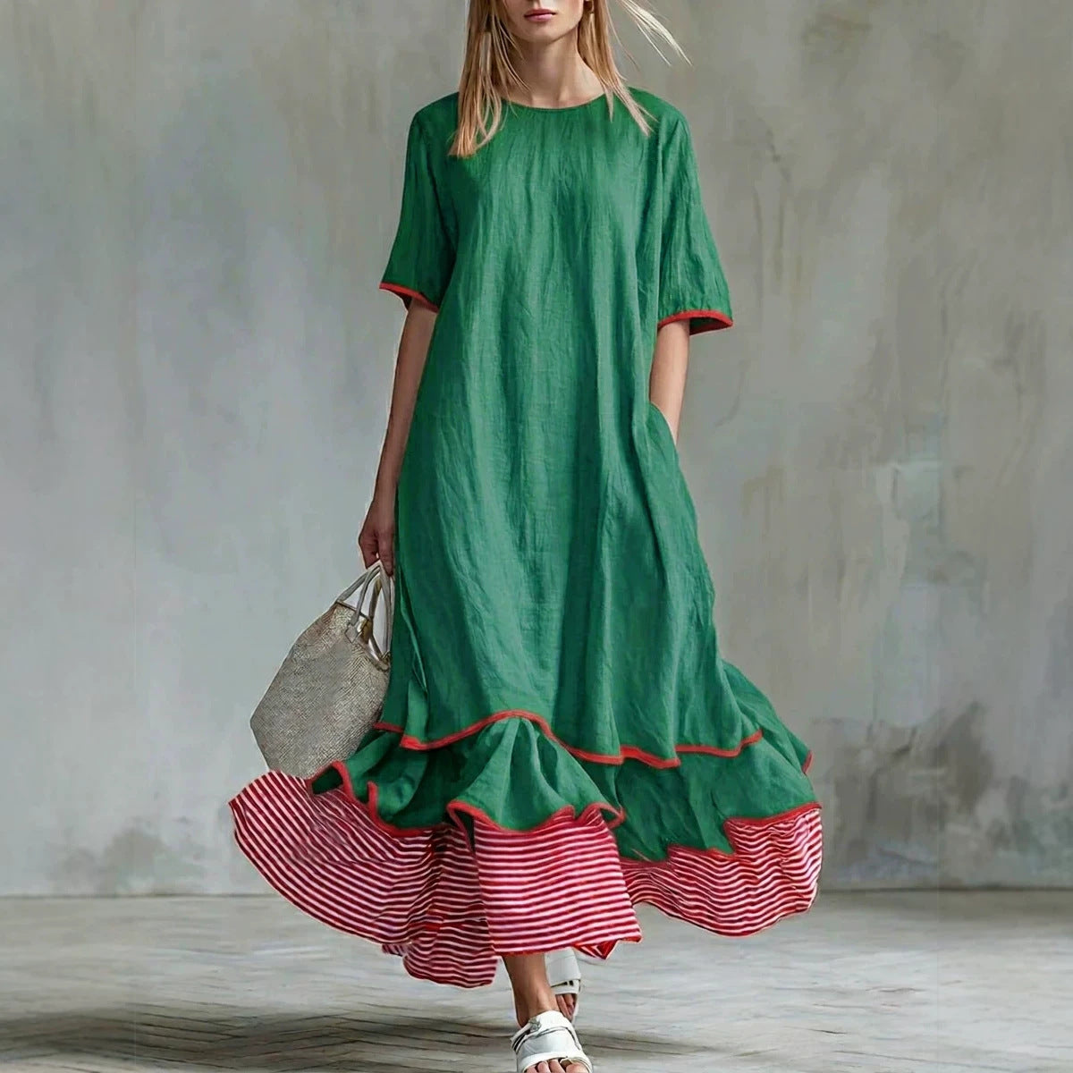 Casual Striped Patchwork Dress