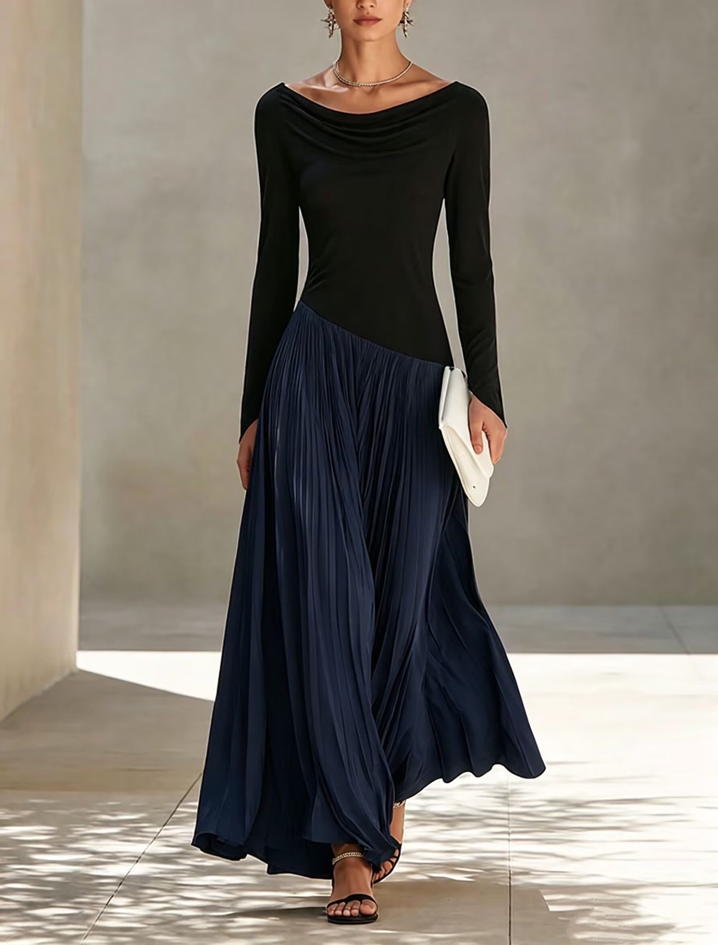 Vera | Two-Tone Draped Maxi Dress