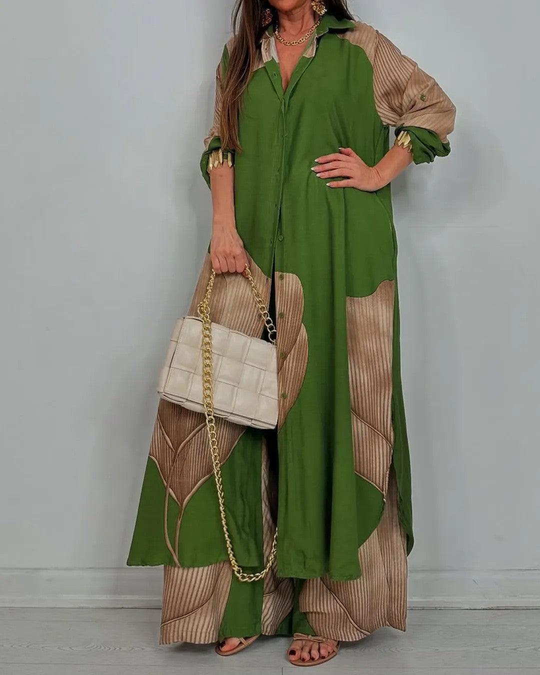 Nora | Color-Block Open-Front Duster & Wide-Leg Pants Set