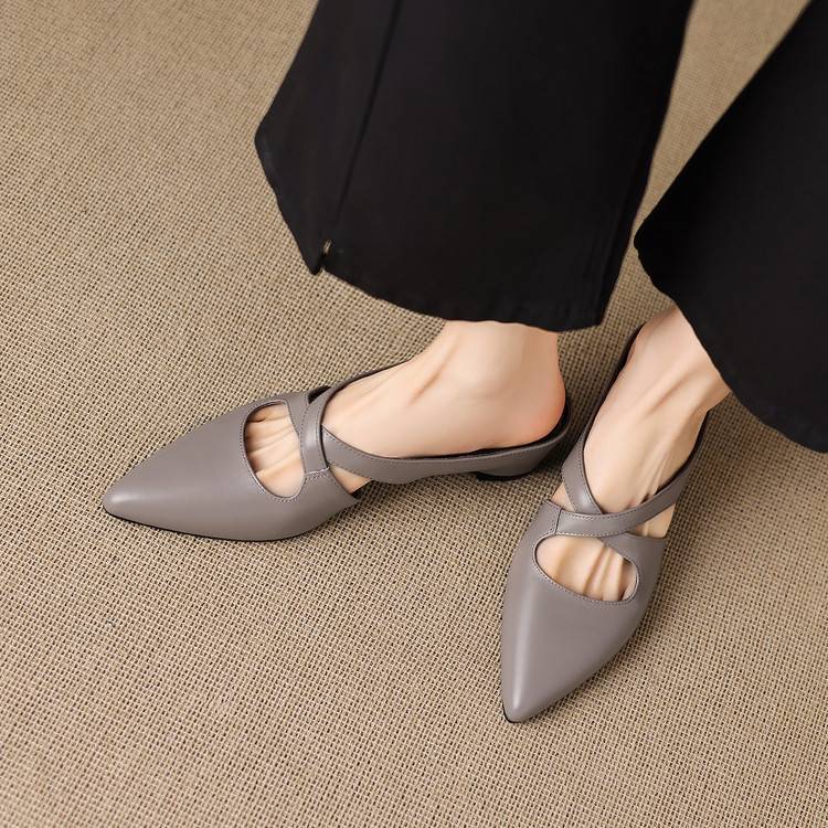 Selva Genuine Leather Cross-Strap Pointed Mules
