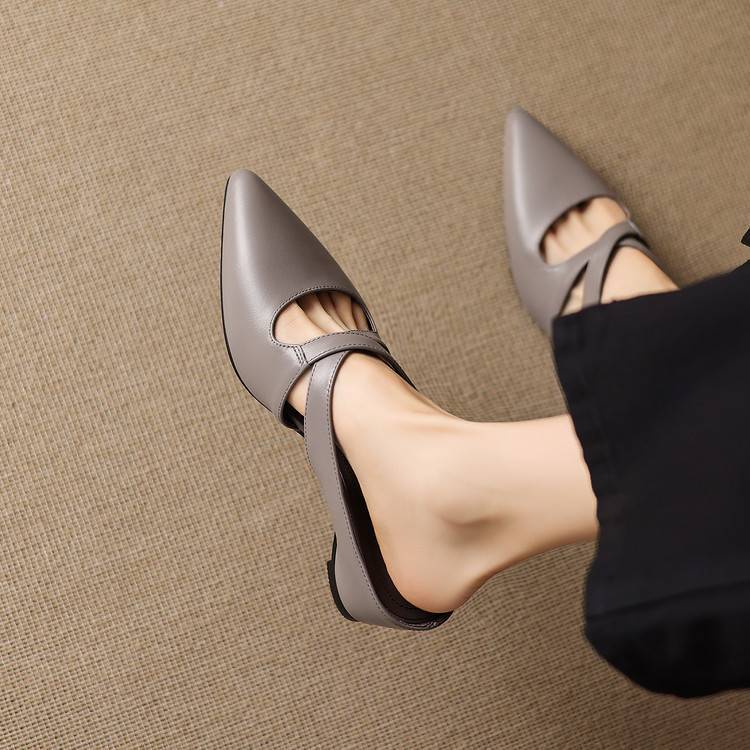 Selva Genuine Leather Cross-Strap Pointed Mules
