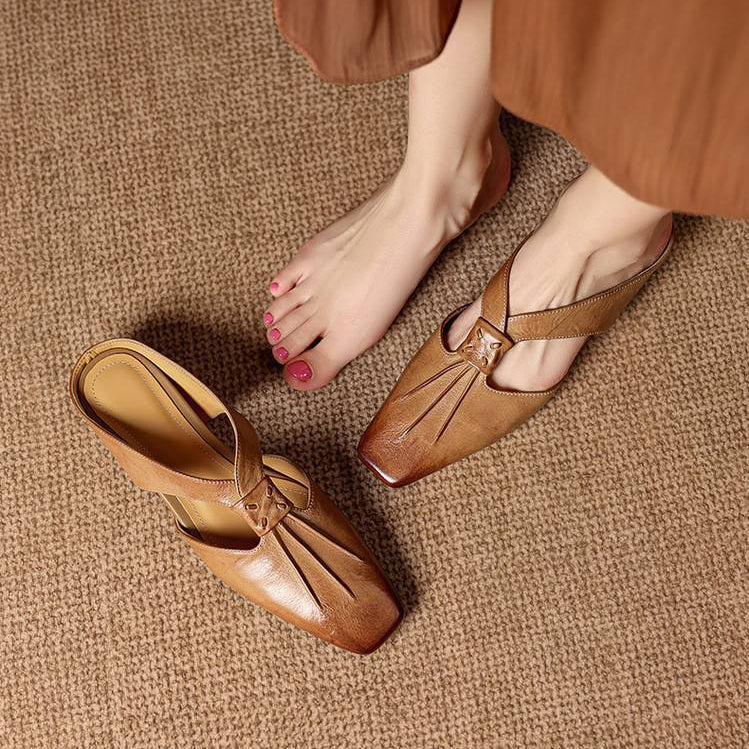 Olene Square-Toe Genuine Leather Mules