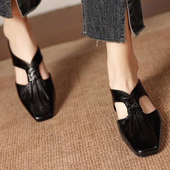 Olene Square-Toe Genuine Leather Mules