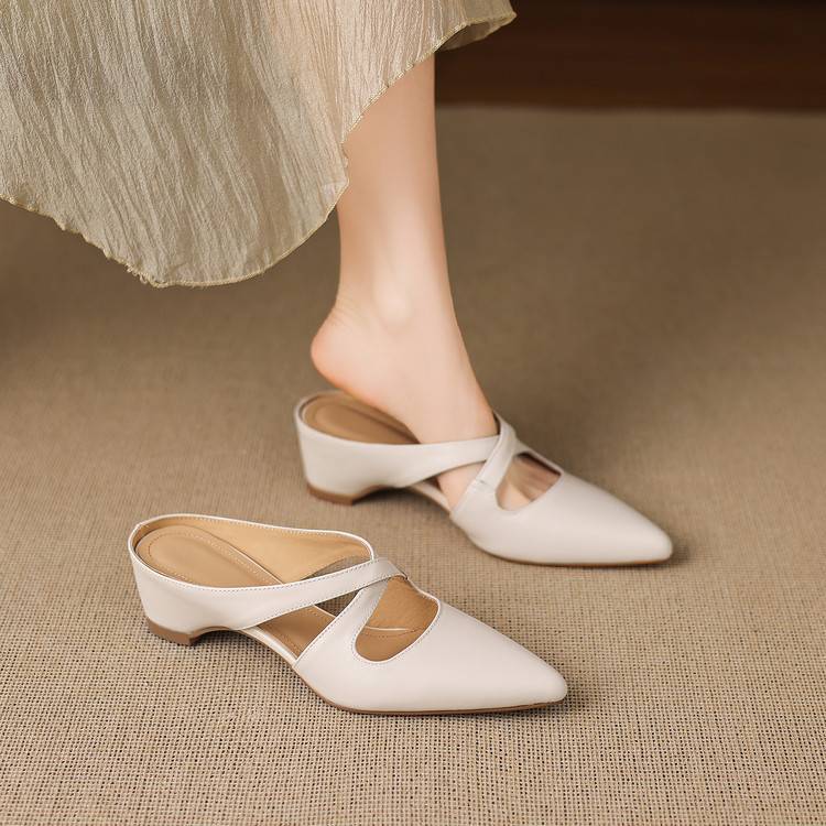 Selva Genuine Leather Cross-Strap Pointed Mules