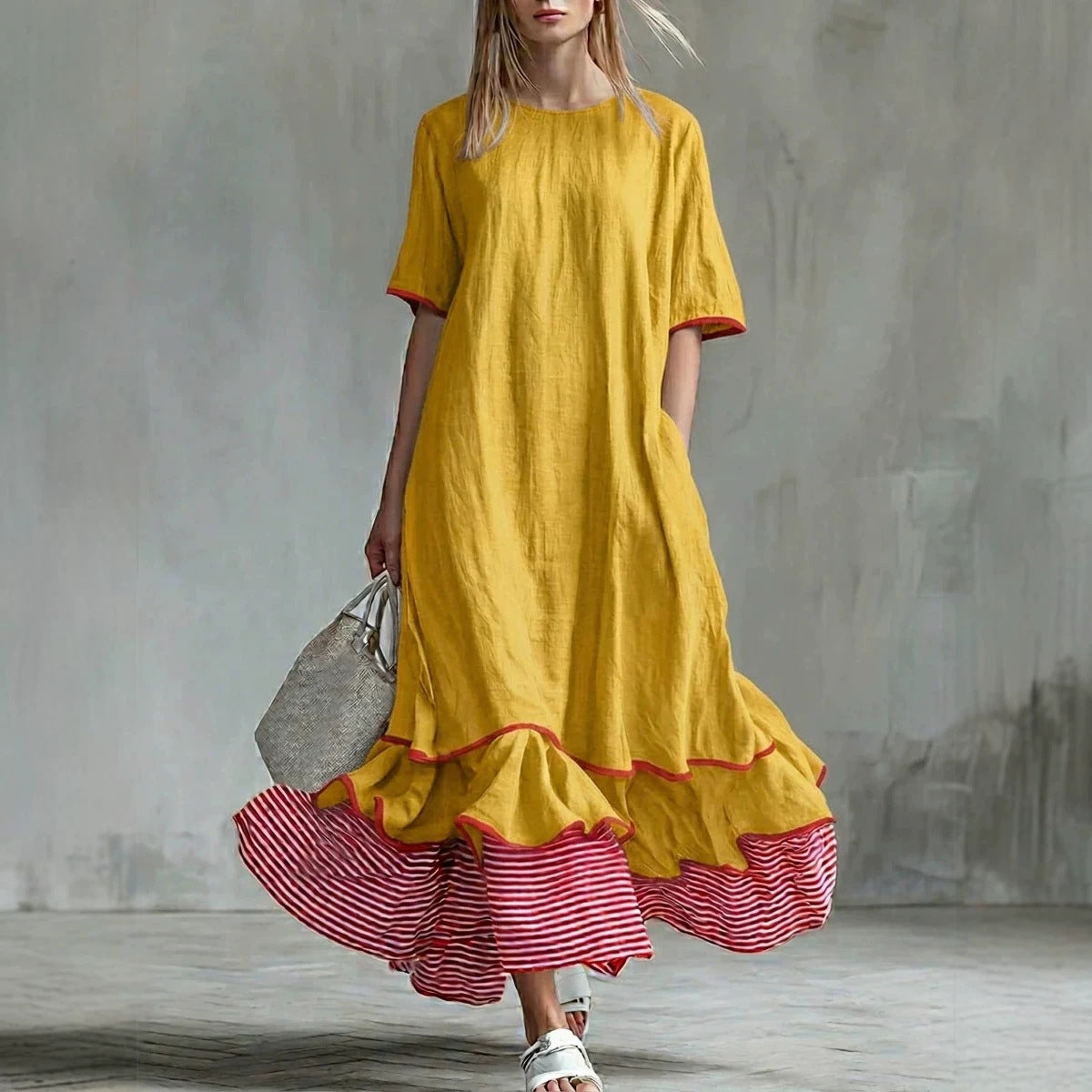 Casual Striped Patchwork Dress