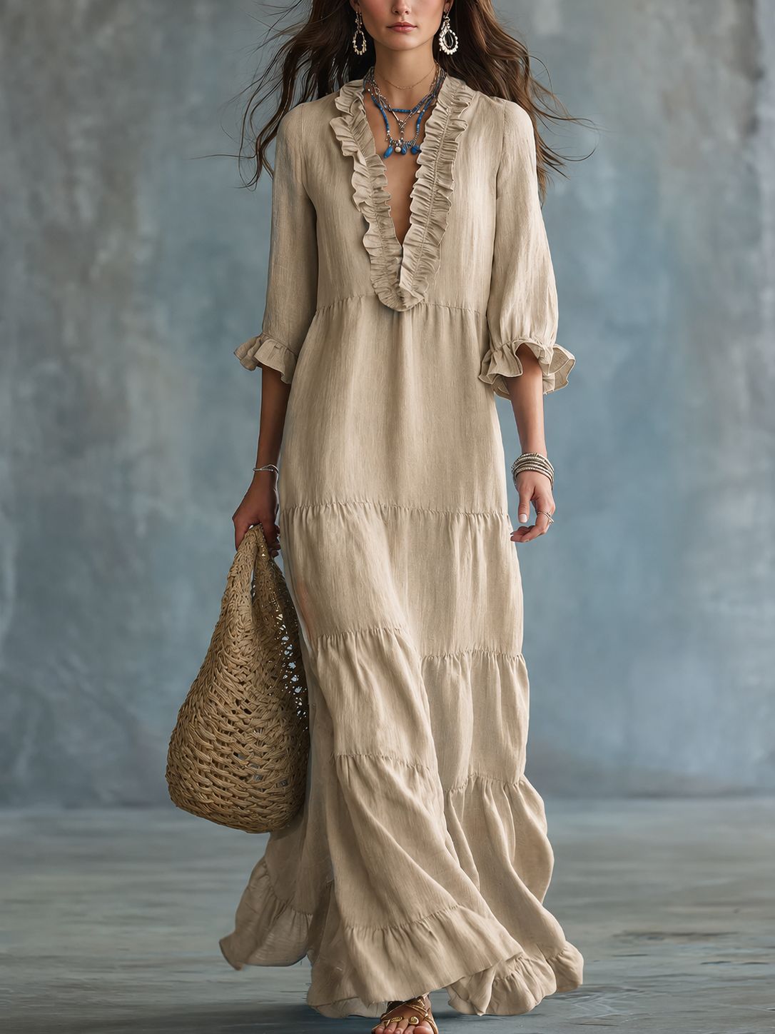 Luna | Bohemian V-Neck Layered Maxi Dress