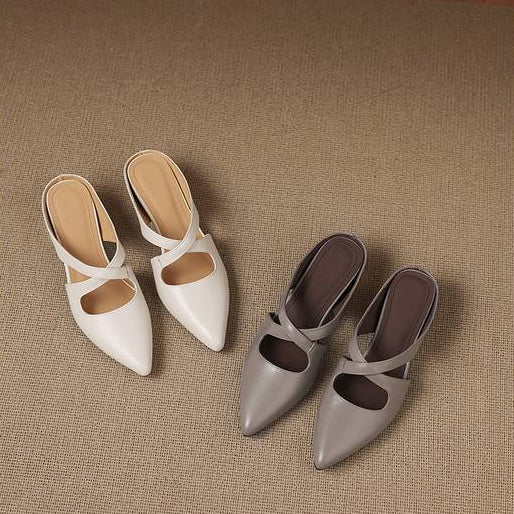 Selva Genuine Leather Cross-Strap Pointed Mules