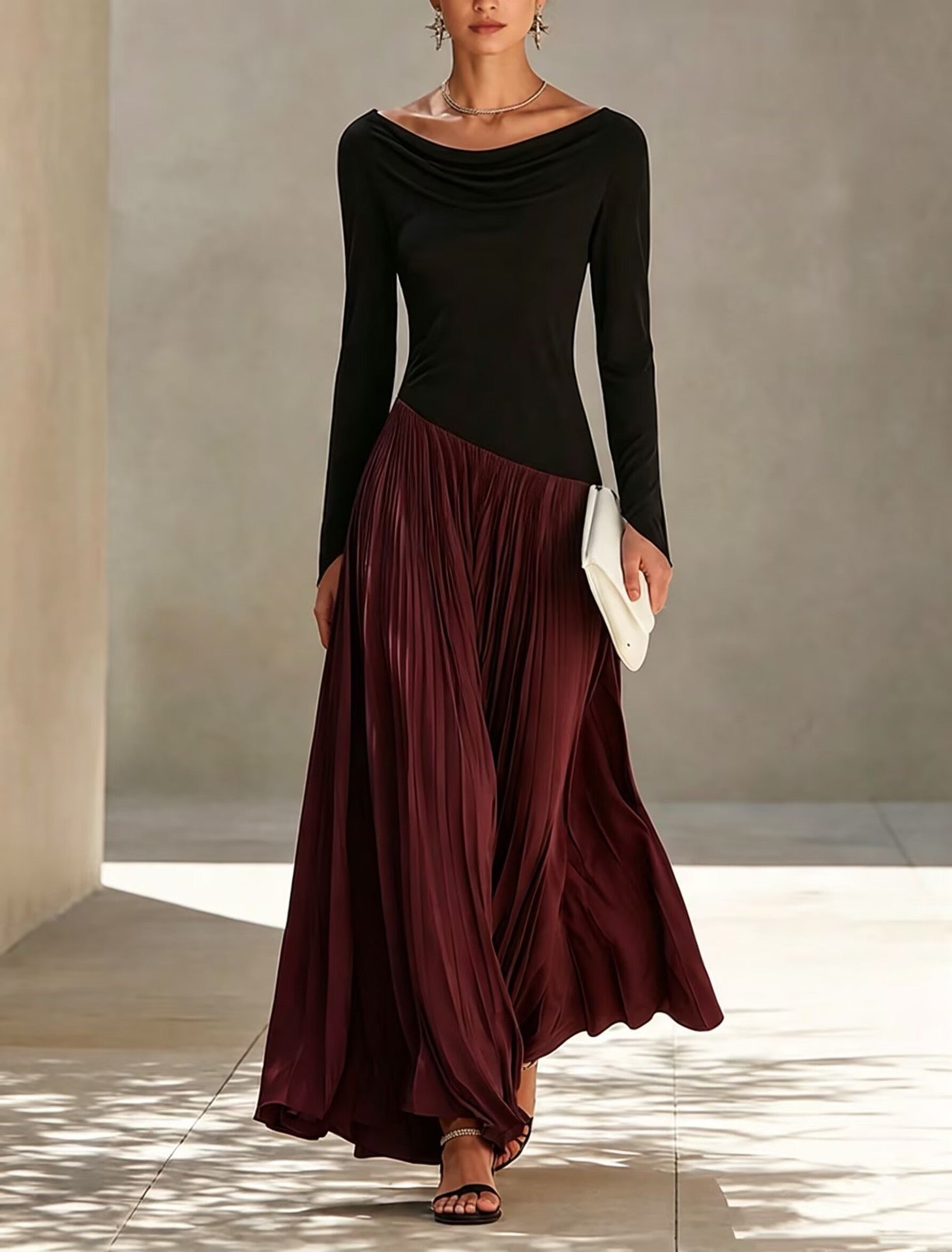 Vera | Two-Tone Draped Maxi Dress