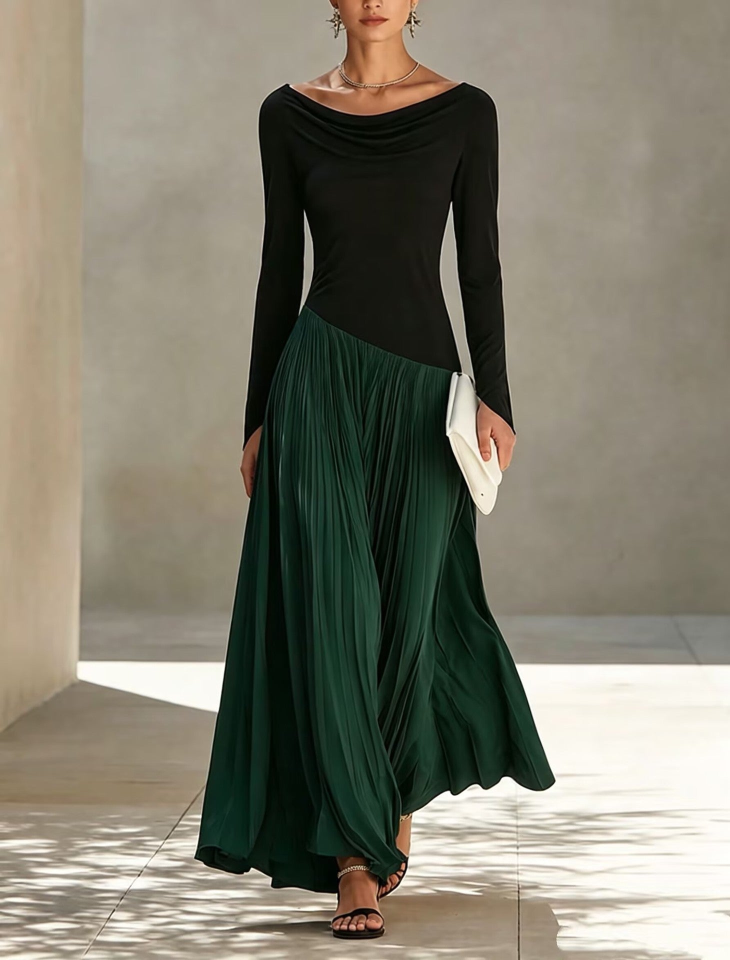 Vera | Two-Tone Draped Maxi Dress