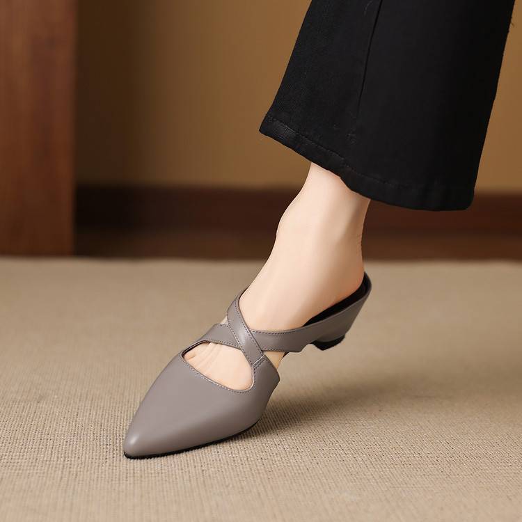 Selva Genuine Leather Cross-Strap Pointed Mules