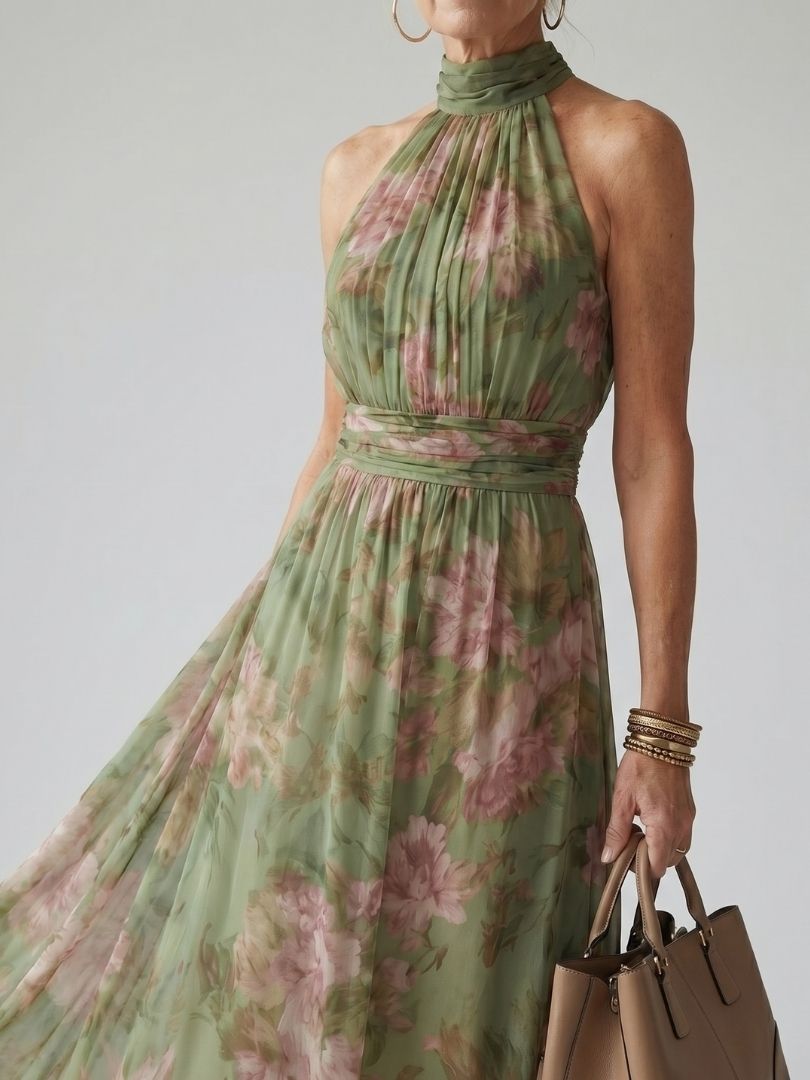 ELVENA™ | Halter Floral Midi Dress