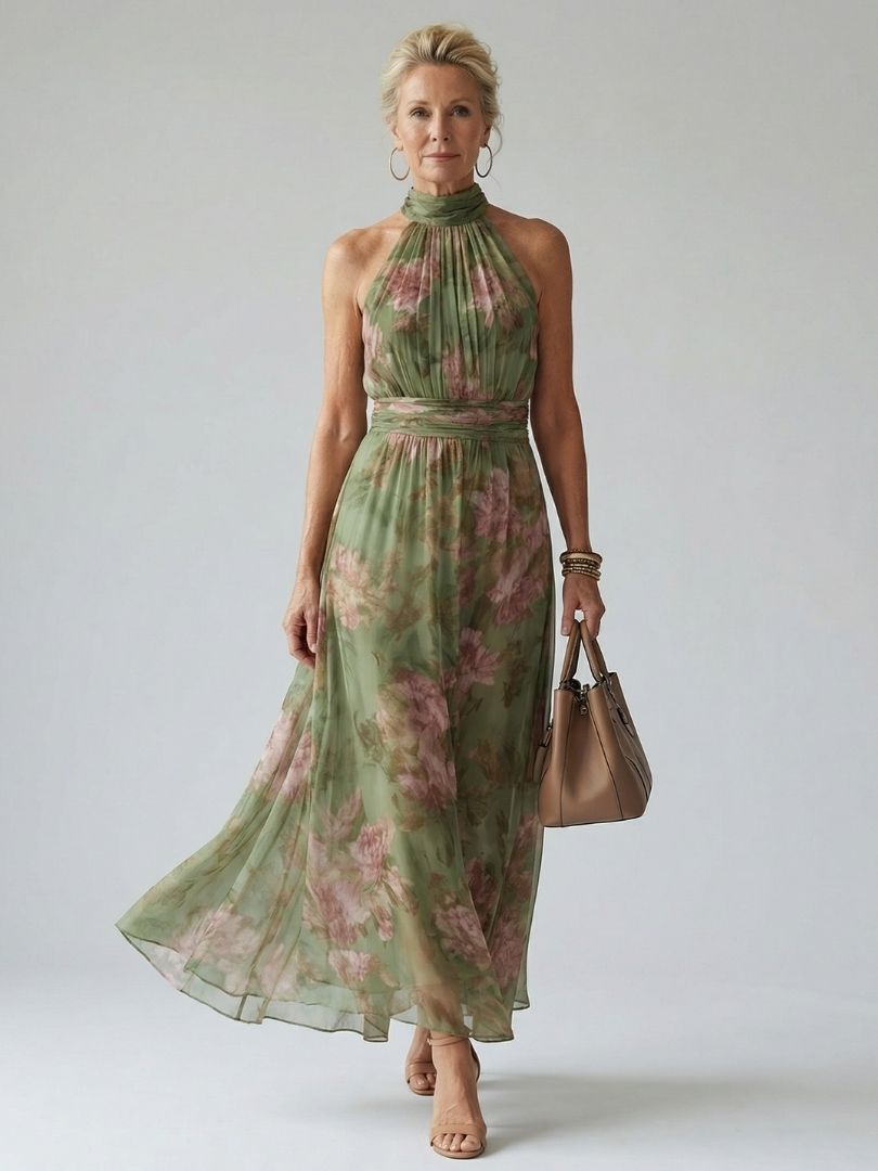 ELVENA™ | Halter Floral Midi Dress