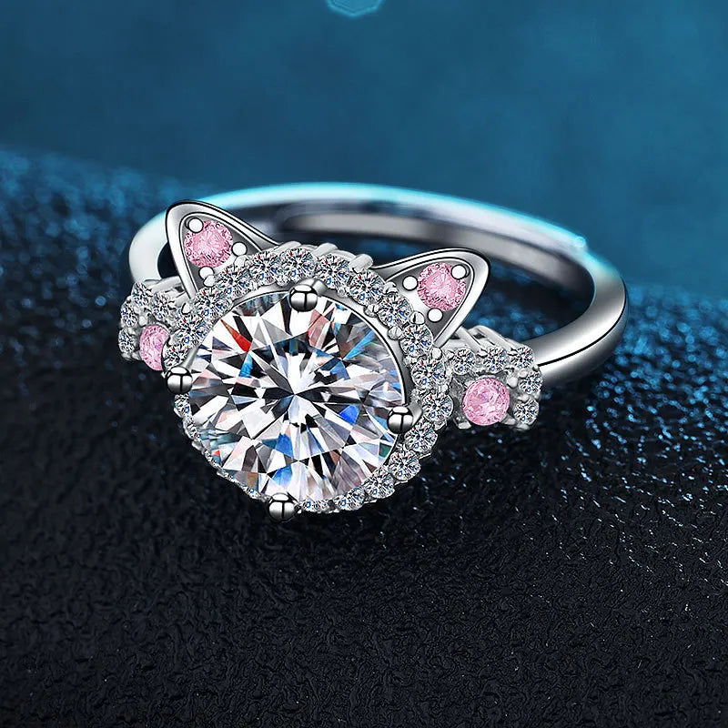 Adjustable Cat Ears Ring with Zirconia