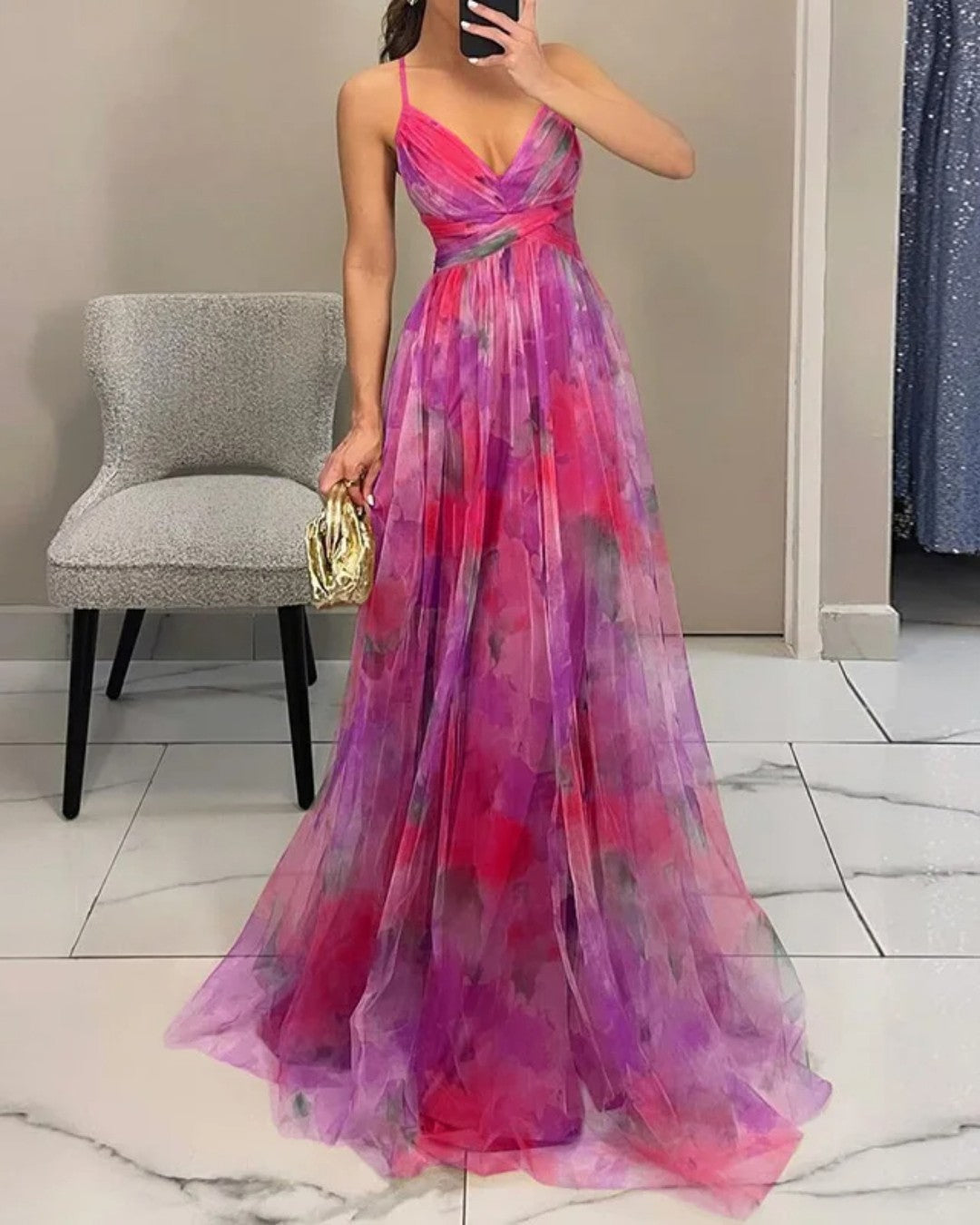 ELVENA™ | Watercolor Chiffon Maxi Dress
