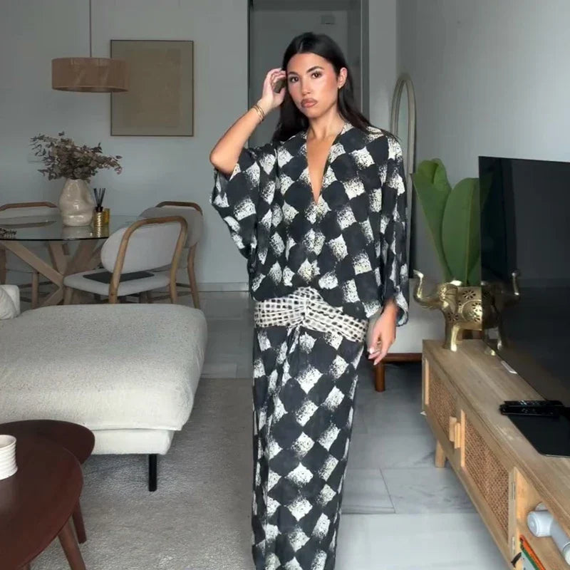 ELVENA™ | Monochrome Print Maxi Dress