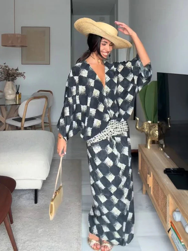 ELVENA™ | Monochrome Print Maxi Dress