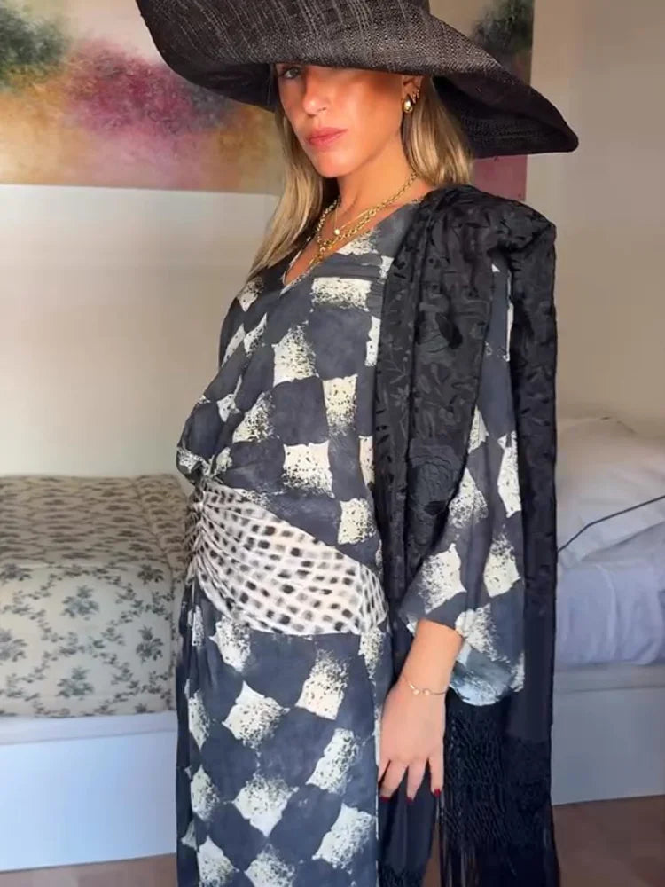 ELVENA™ | Monochrome Print Maxi Dress