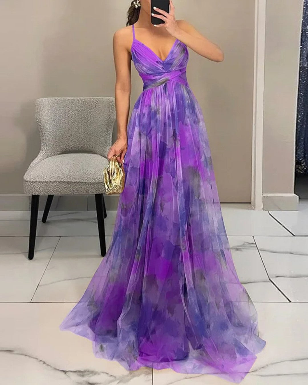 ELVENA™ | Watercolor Chiffon Maxi Dress