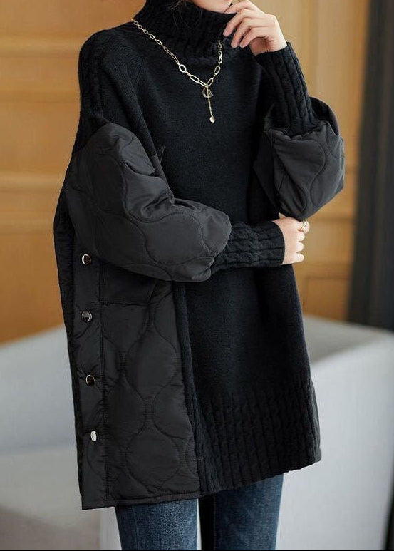 Nadia | Chocolate Turtleneck Patchwork Knit Sweater