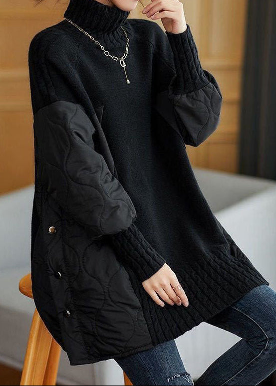 Nadia | Chocolate Turtleneck Patchwork Knit Sweater
