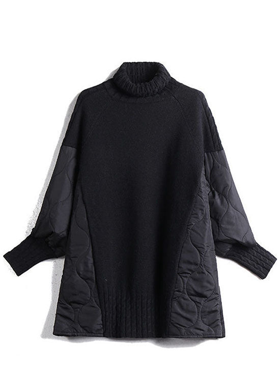 Nadia | Chocolate Turtleneck Patchwork Knit Sweater