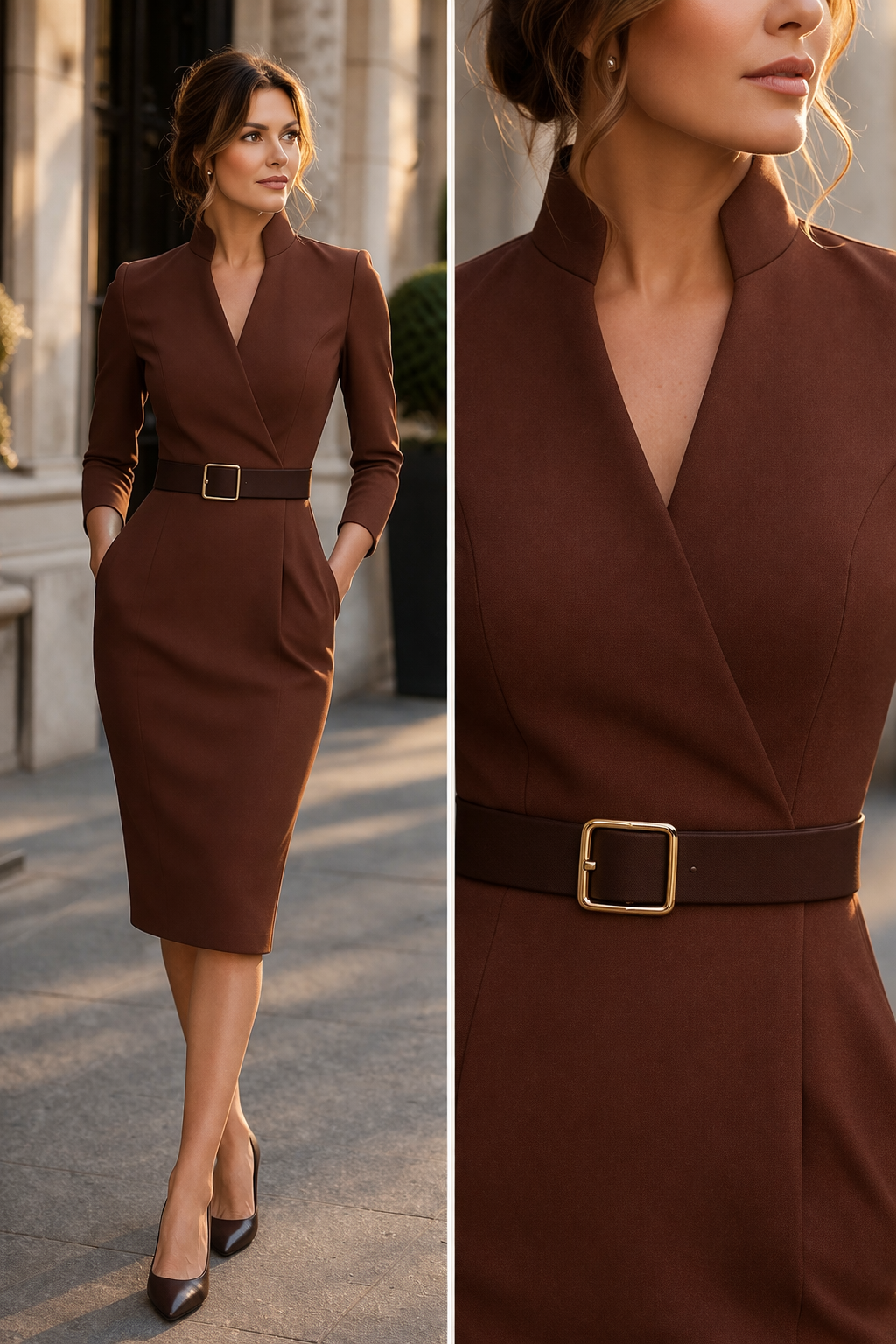 ELVENA™ | Belted Wrap Midi Dress