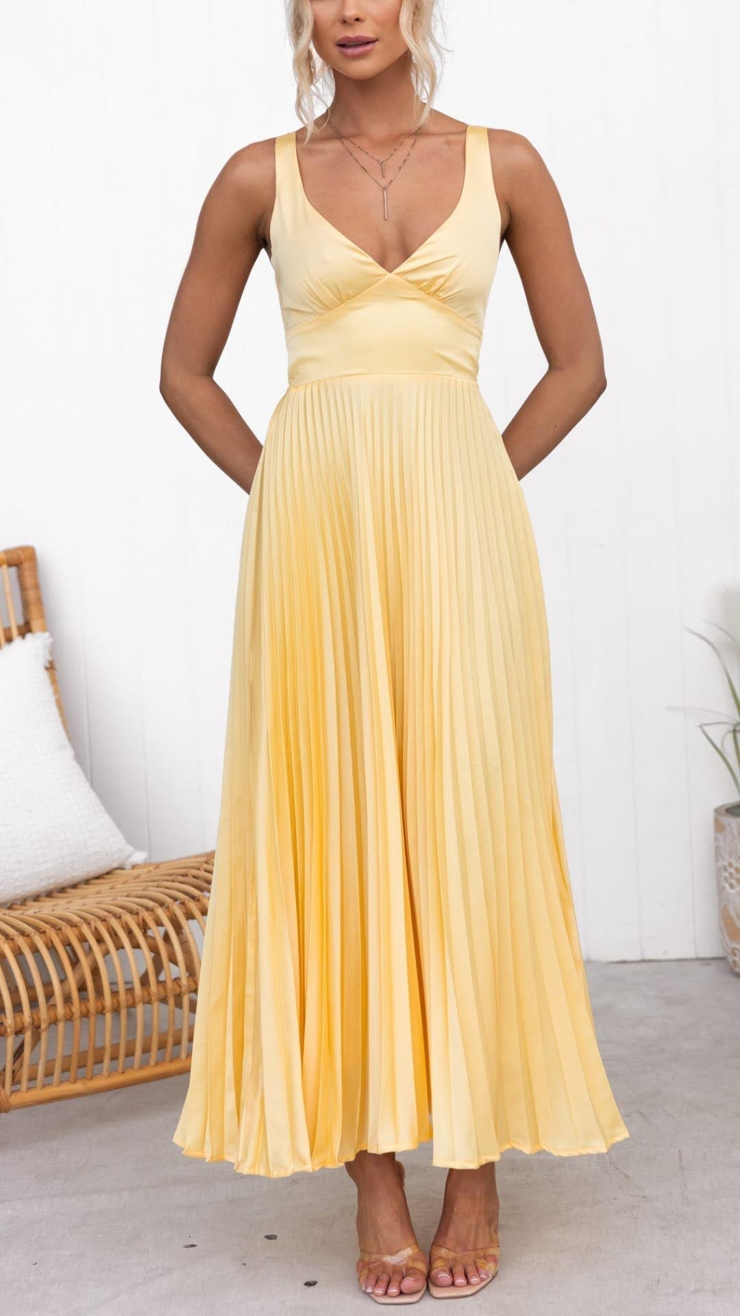 Hayes & Tate™  | Pleated V-Neck Maxi Dress
