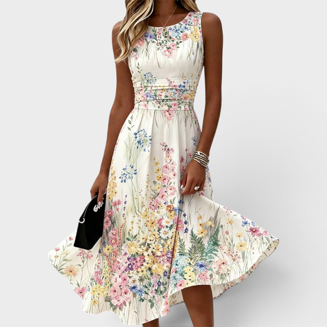 ELVENA™ | Lace Trim Midi Dress