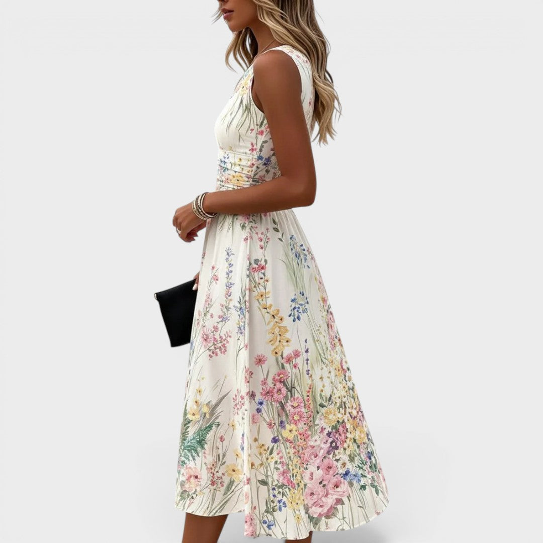 ELVENA™ | Lace Trim Midi Dress