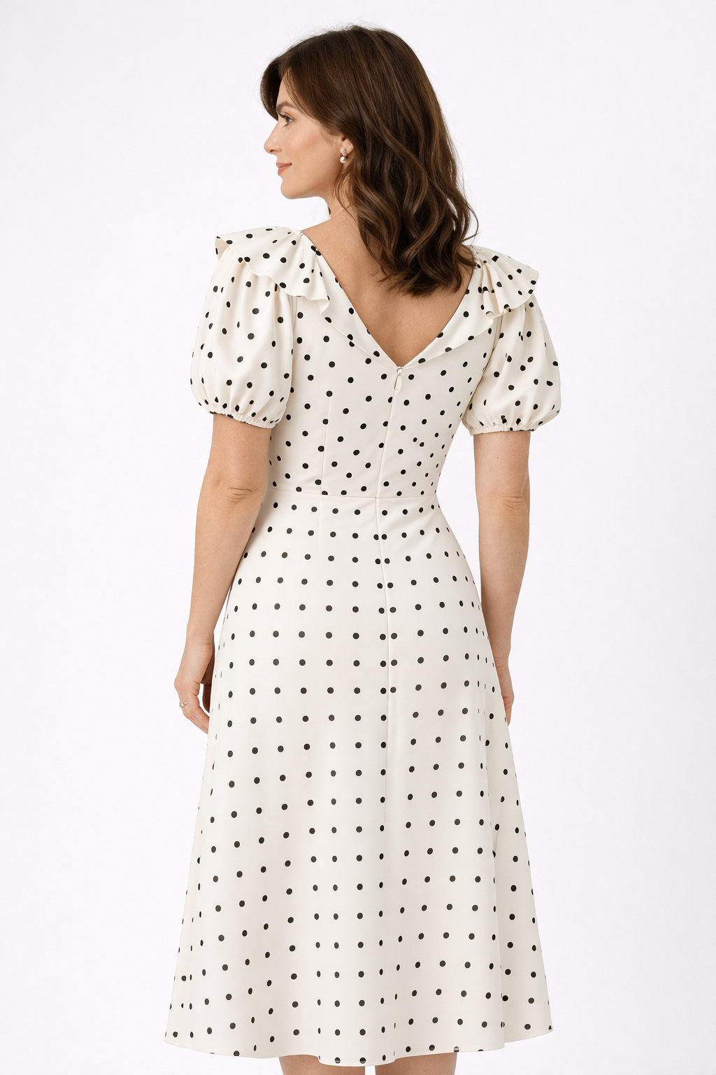 ELVENA™ | Polka Dot Ruffle Midi Dress