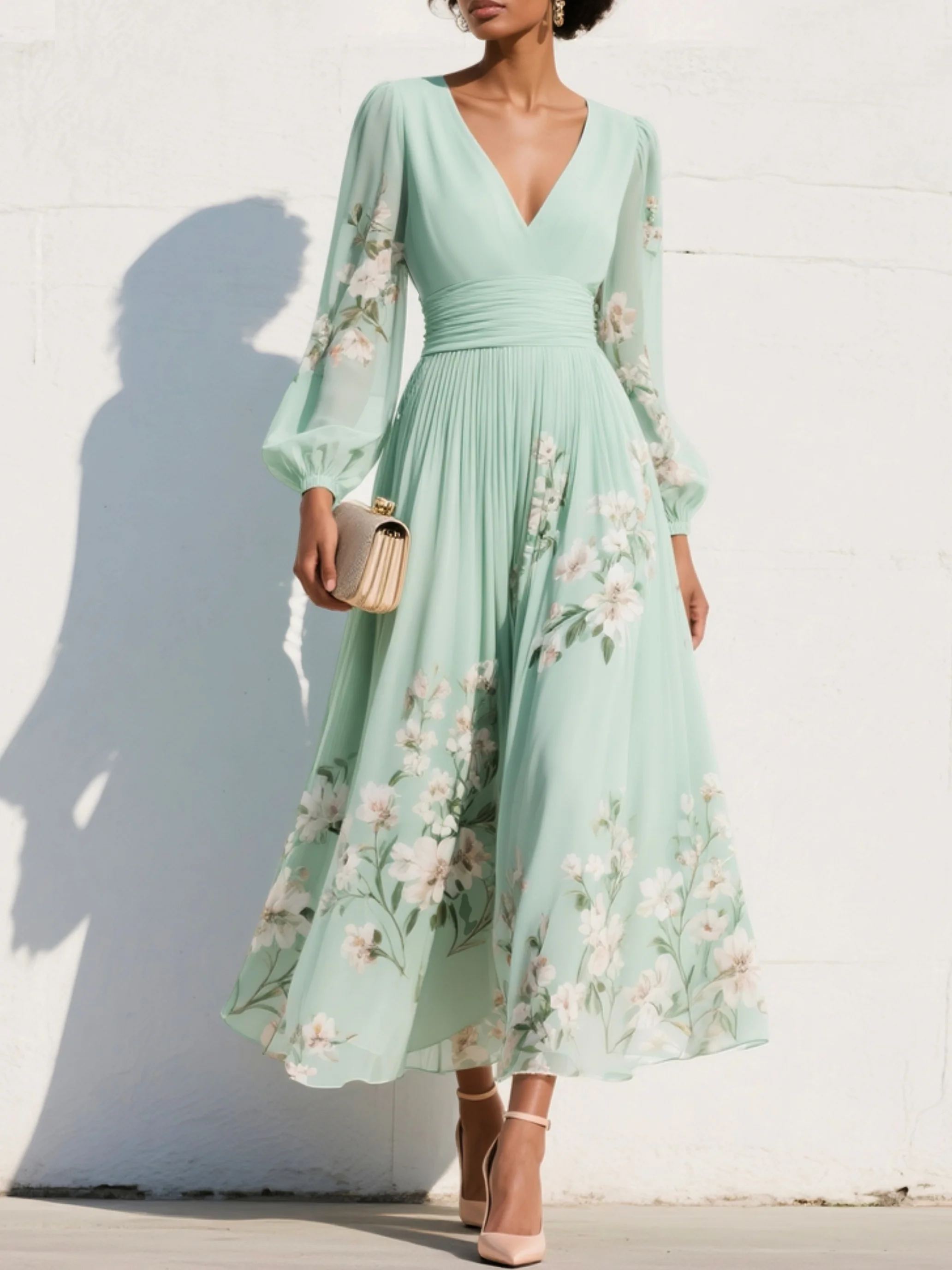 ELVENA™ | Puff Sleeve Midi Dress