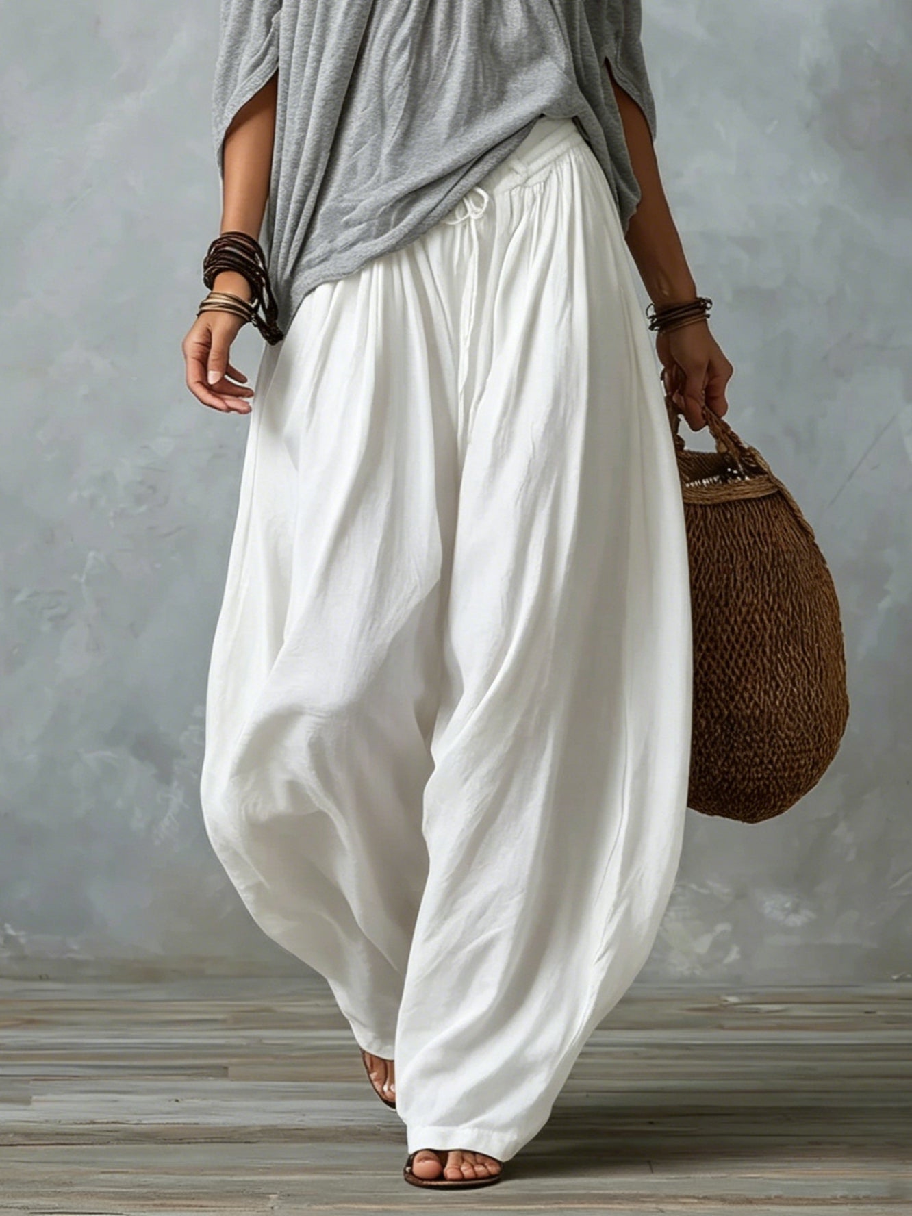 Emmah | Off-shoulder Top and Loose-fitting Lantern Pants Suit