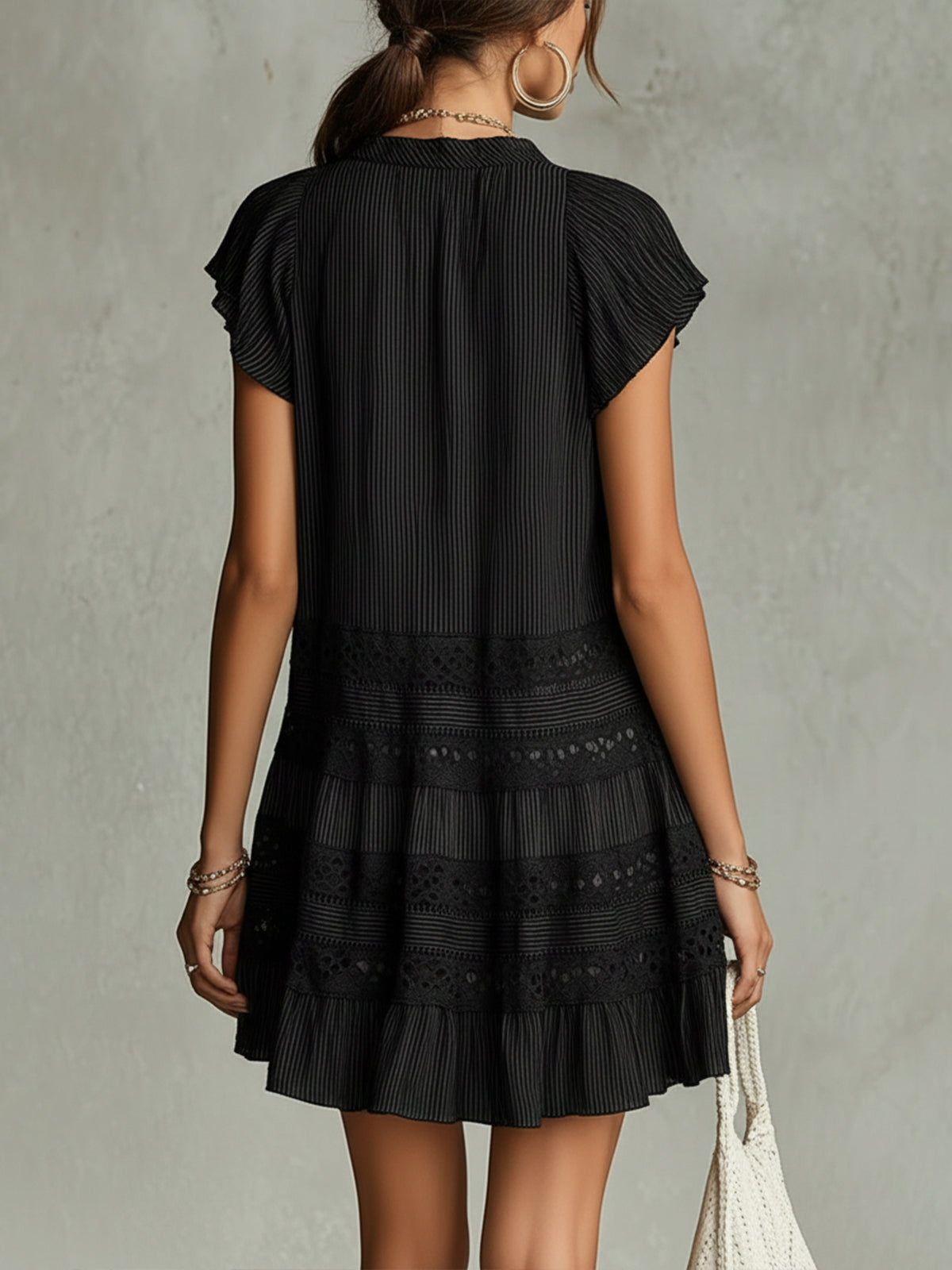 Striped Chiffon Mini Dress with Lace and Ruffles